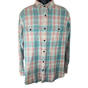 Orvis Mens Classic Fit Button-Up Plaid Shirt Medium 100% Cotton Pink & Blue